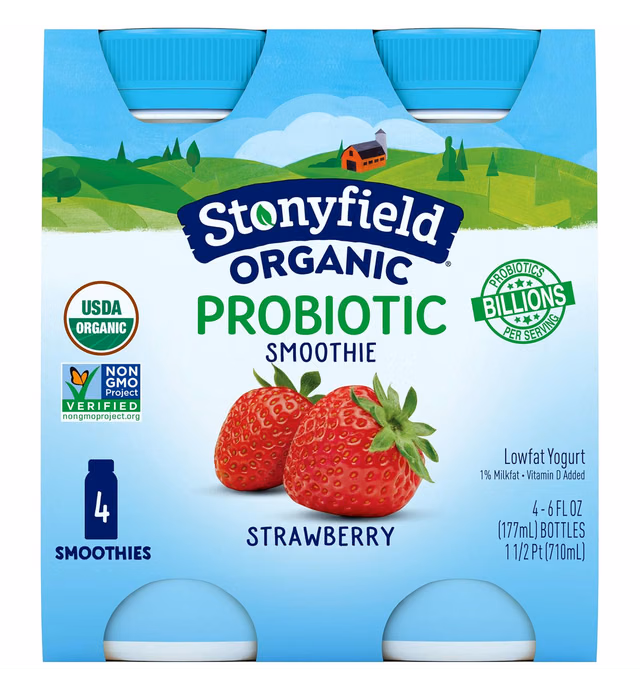 Stonyfield Organic, Low Fat Strawberry Smoothie, 6 oz, 4 Count