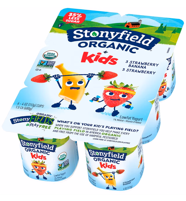 Stonyfield Organic Kids Strawberry & Strawberry Banana Lowfat Yogurt Cups Variety Pack, 4 oz. Each, 6 Ct