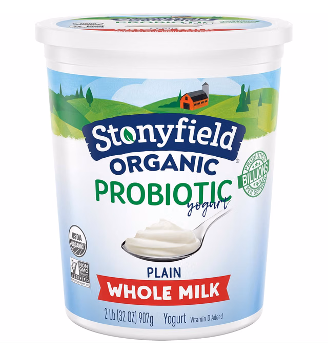 Stonyfield Organic Whole Milk Probiotic Yogurt, Plain, 32 oz. – Immunity & Digestive Health
