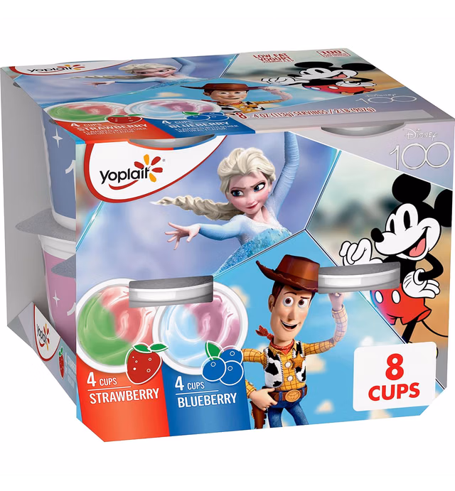 Yoplait Strawberry and Blueberry Low Fat Kids Yogurt Pack, Single Serve Snacks for Kids, 8 Ct, 4 OZ Yogurt Cups