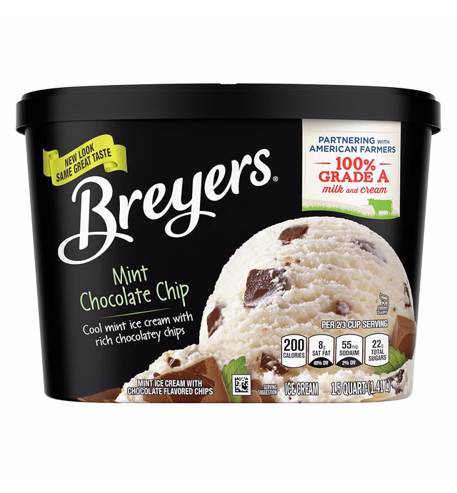 Breyers Ice Cream for a Delicious Frozen Treat Mint Chocolate Chip Made with 100% Grade A Milk & Cream 48 oz