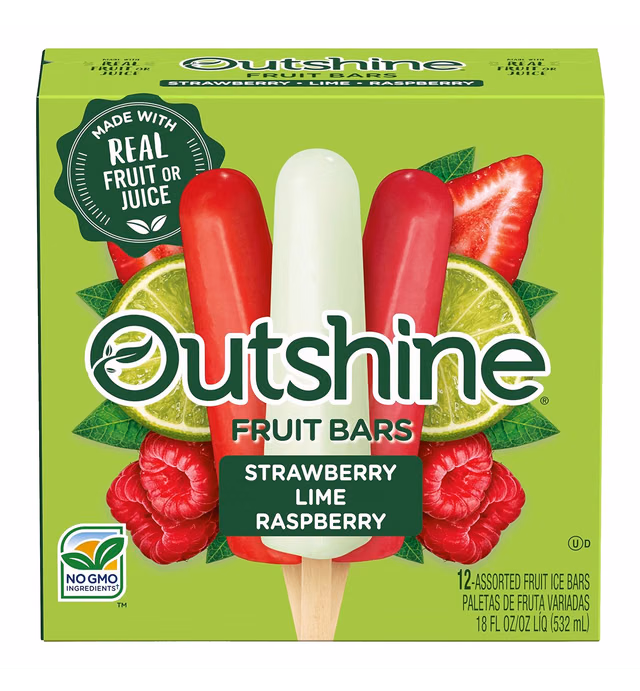 Outshine Fruit Ice Bars, Strawberry Lime & Raspberry, 18 Fl Oz Box