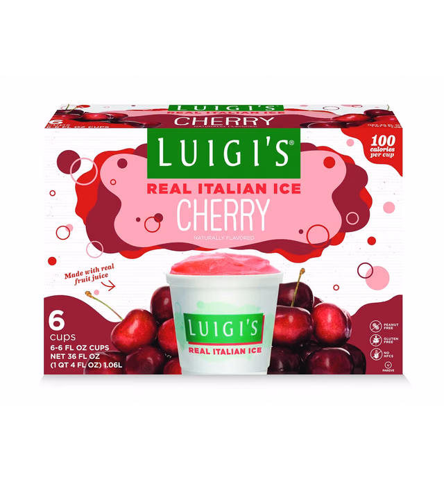 Luigi's Real Italian Ice, Cherry, 6 Ounce, 6 Count (Frozen)