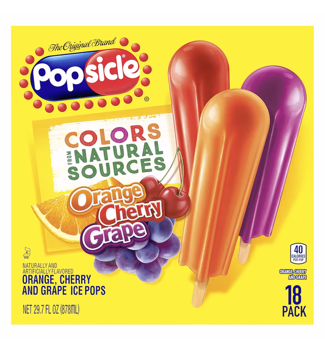 Popsicle Ice Pops For a Tasty Frozen Treat or Frozen Snack Orange Cherry Grape With Only 40 Calories per Frozen Dessert 18 Ice Pops