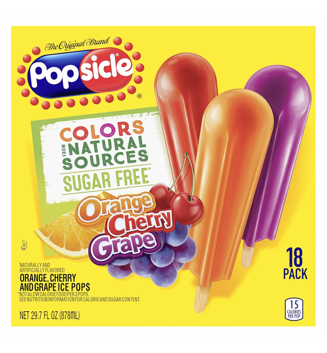 Popsicle Sugar Free Ice Pops, Orange Cherry Grape, 29.7 Oz