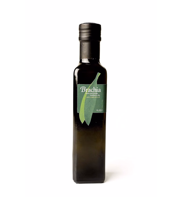 Croatian Premium Brachia Extra Virgin Olive Oil. First Cold-Pressed, Strong and Fruity Flavor, Perfect for Dipping and Drizzling. No Preservatives. Imported from Croatia 0.25L