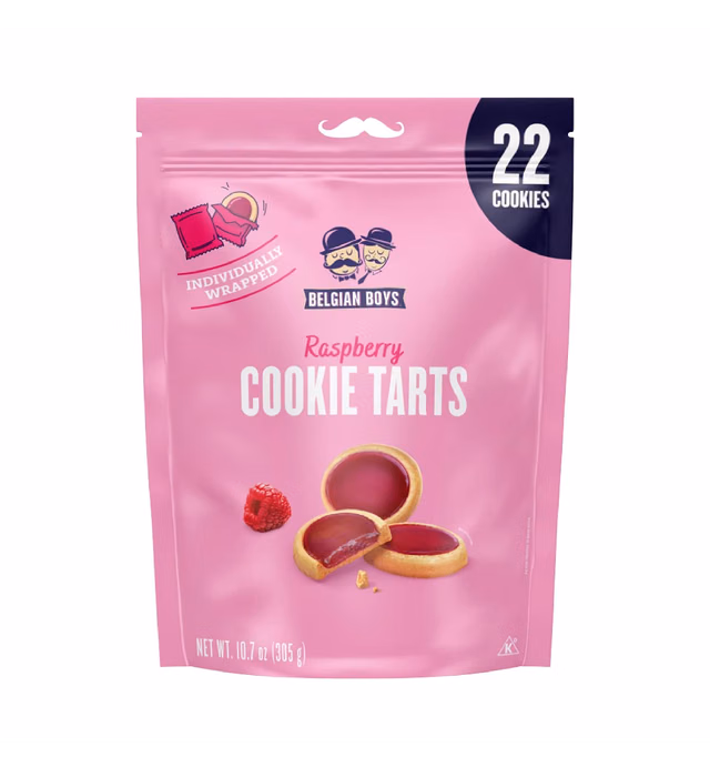 Belgian Boys Raspberry Cookie Tarts, Shortbread Butter Cookies, Individually Wrapped, Non-GMO, No Preservatives (22 Tarts per Pouch)