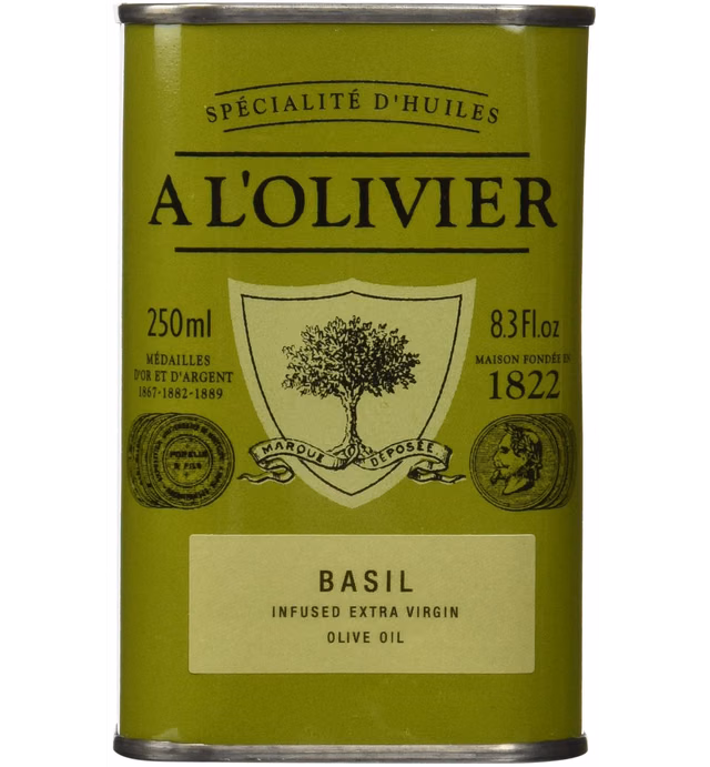 A L'Olivier Olive Oil Infused with Basil, 8.3 Ounce Tin