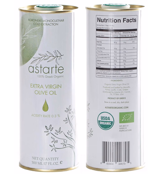 NEW 2022 Crop! ASTARTE | Premium Greek Organic Olive Oil Extra Virgin | High in Polyphenols | Cold Pressed Unfiltered 100% Pure | Single Origin | Doctor Endorsed with Low Acidity | (17oz/500mL)