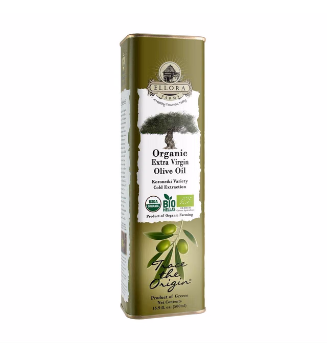 Ellora Farms Organic USDA Extra Virgin Olive Oil First cold-pressed Unfiltered Phenol Rich Kosher 17 oz tin