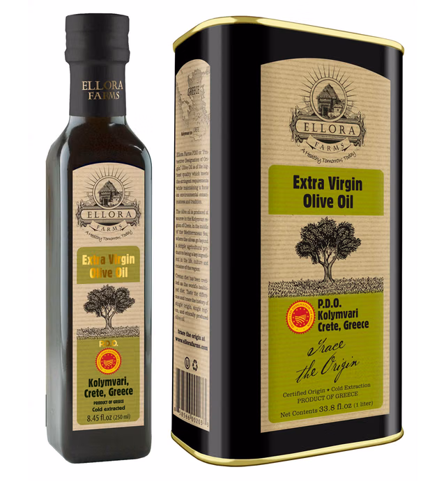 Ellora Farms, Greek Extra Virgin Olive Oil, Gold Award Winner, Single Origin & Single Estate, Kosher & Traceable Olive Oil, 33.8 oz. Tin and 8.45 oz. Bottle Combo Pack
