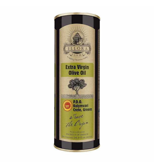 Ellora Farms, Greek Extra Virgin Olive Oil, Single Estate Certified PDO, Multiple Gold Award Winner, Traceable, First Cold-Press, Product of Crete, Greece, Kosher, 17 oz Tin