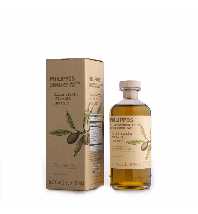 Philippos Hellenic Goods - Extra Virgin Greek Olive Oil | USDA-Certified Organic | 500 ml bottle with extra spout | cold-pressed, small batch, elegant gift