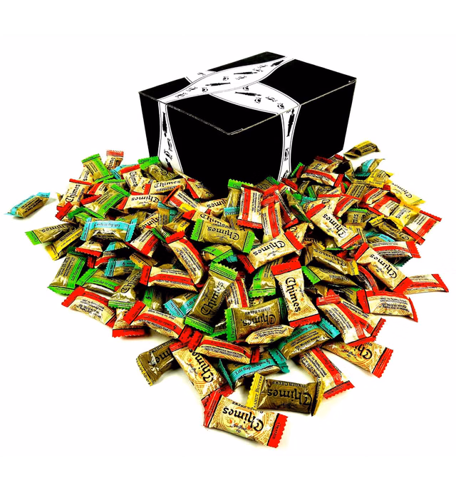 Chimes Ginger Chews 5-Flavor Variety: One 1 lb Assorted Bag of Original, Orange, Mango, Peppermint, and Peanut Butter in a BlackTie Box