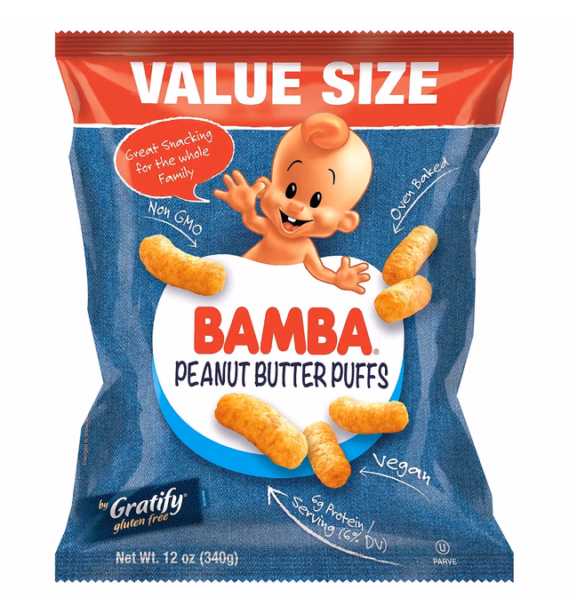 Gratify Bamba Peanut Butter Snacks for Families - All Natural Peanut Butter Puffs Value Size - 12oz Bag - Peanut Butter Puffs made with 4 Simple Ingredients - Family Size Bag