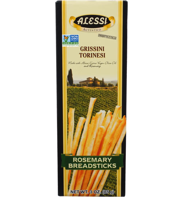Alessi Imported Breadsticks, Rosemary Autentico Italian Crispy Bread Sticks, Low Fat Made with Extra Virgin Olive Oil, 3oz (Rosemary, 3 Ounce (Pack of 1))