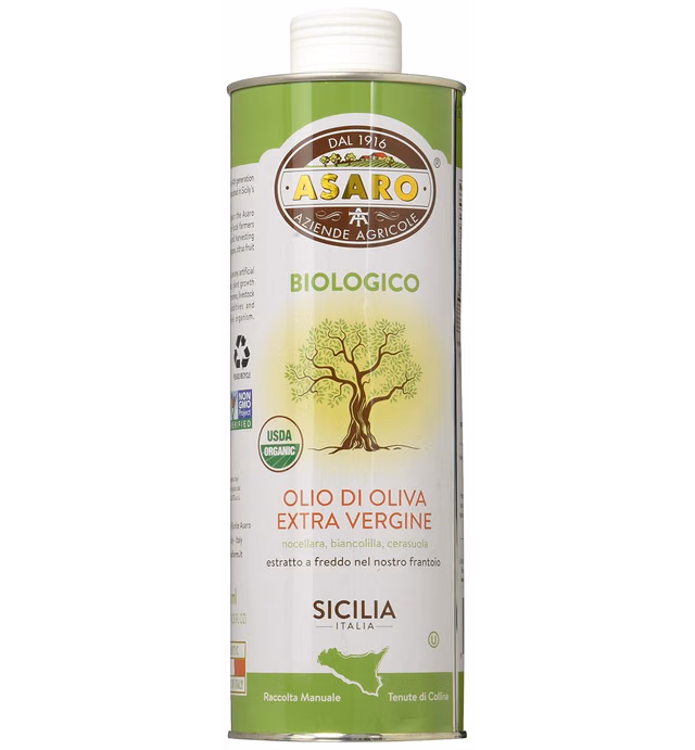 Asaro Organic Extra Virgin Olive Oil - 25.36 Fluid Ounce Can - From Sicily, Italy - Cold-Pressed & Handpicked - 100% Extra Virgin Olive Oil (EVOO) - Organic, Non-GMO, Vegan - Fresh, Bright Flavors