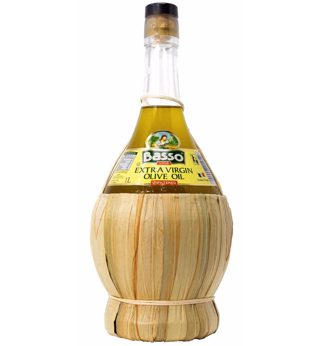 Extra Virgin Olive Oil | Unfiltered "Premium" | "First Cold Pressed" | "Product of Italy" | Wicker/Straw Basket| 1 liter (33.81 fl oz) by BASSO 1904