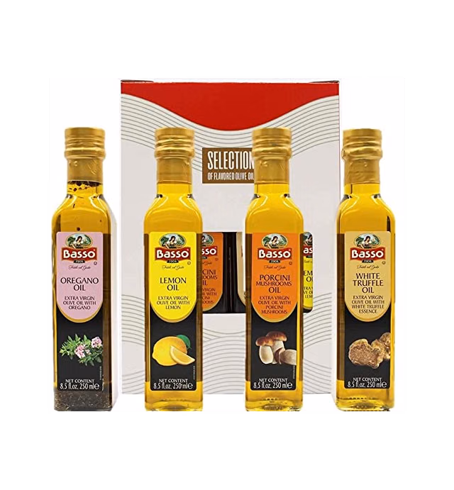 Gourmet Italian Tasting Set with Luxury Gift Box, White Truffle, Lemon, Porcini, Oregano Olive Oil's, 4 bottles x 8.5 fl.oz (250ml), Naturally Infused Flavored Extra Virgin Olive Oil for Dipping & Tasting, All Natural, BASSO 1904