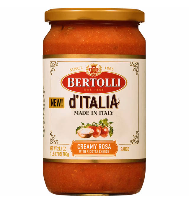 Bertolli d'Italia Creamy Rosa Sauce, Authentic Tuscan Style Pasta Sauce Made in Italy with Vine-Ripened Tomatoes, Aged Italian Cheeses and Mediterranean Olive Oil, 24.7 OZ