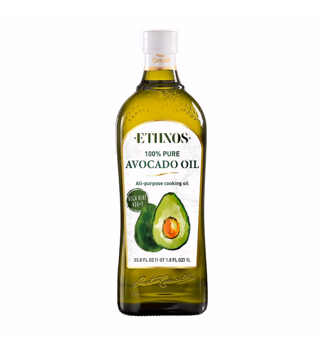 ETHNOS 100% Pure Avocado Oil - All Purpose Cooking Oil - High Temp Cooking Oil - Ideal for High Heat Cooking and Sauteing (1L 33.8 FL OZ)