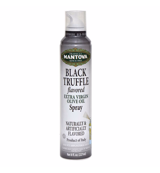 Mantova Black Truffle Flavored Extra Virgin Olive Oil Spray, heart-healthy cooking spray perfect for salads and pasta sauces, 100% natural cooking oil made in Italy, olive oil dispenser bottle sprays, drips, or streams with no waste, 8 oz