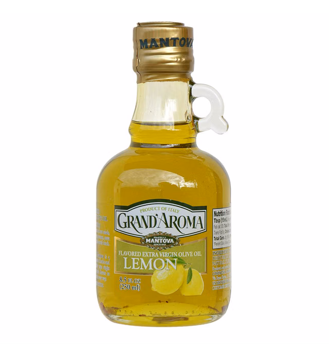 Mantova Grand’Aroma Lemon Flavored Extra Virgin Olive Oil, made in Italy, cold-pressed, 100% natural, heart-healthy cooking oil perfect for salad dressing, pasta, garlic bread, meats, or pan frying, 8.5 oz (Pack of 2)