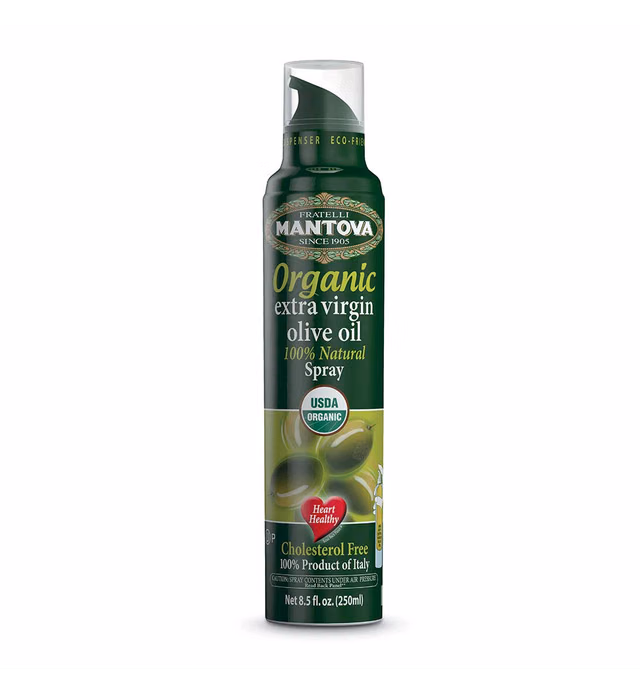 Mantova Organic Extra Virgin Olive Oil Spray, heart-healthy cooking spray perfect for salads, pasta sauces, or grilling, 100% natural cooking oil made in Italy, olive oil dispenser bottle sprays, drips, or streams with no waste, 8.5 oz