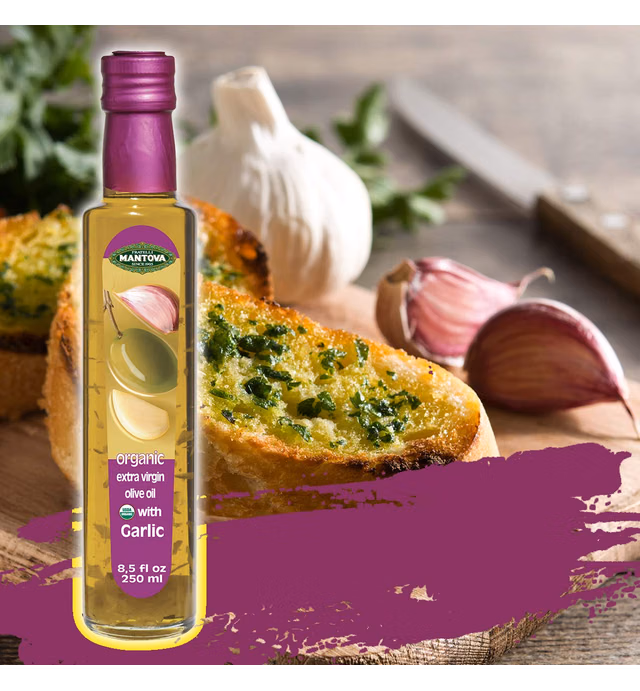 Mantova USDA Organic Extra Virgin Olive Oil, garlic, 25.5 Fl Oz (Pack of 3)