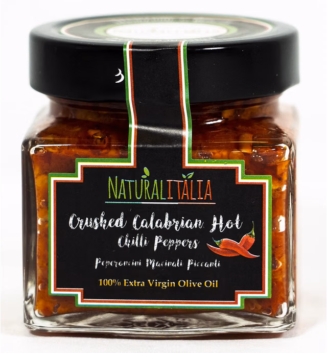 Hot Crushed Calabrian Chili Pepper in Italian Extra Virgin Olive Oil 180 gr. Paste / Spread | Great on Pasta, Pizza, Eggs, Cheese, Meats, Salads | All Natural, GMO-Free, Vegan & Gluten Free by NATURALITALIA