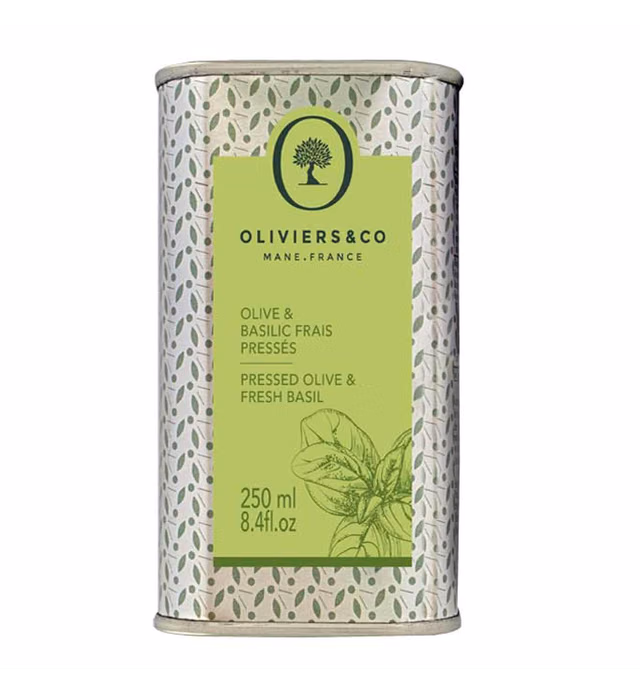 Basil Olive Oil by Oliviers & Co. | Cold Pressed Extra Virgin Olive Oil and Fresh Basil | Everyday and Cooking EVOO from Italy | Gourmet Flavored Basil Oil in Tin Can | 250 ml Can