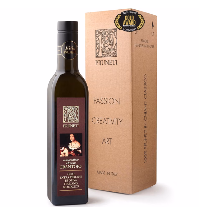 Pruneti Frantoio | Robust Polyphenol Rich Certified Organic Italian Olive Oil Extra Virgin from Tuscany, Italy | Gold Award Winner, Lab Tested +500mg/kg Polyphenols, First Cold Pressed | 16.9 fl oz