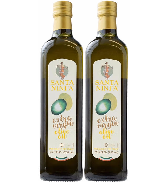 Santa Ninfa 100% Italian Extra Virgin Olive Oil, 25.5 Fl Oz Marasca Glass Bottle, (Pack of 2)