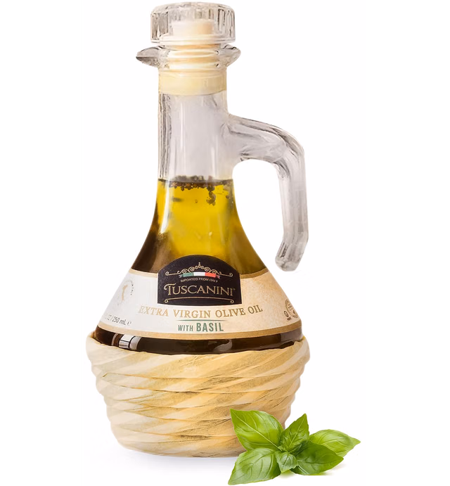 Tuscanini Basil Infused Extra Virgin Olive Oil 250mL, Imported from Italy, Cold-Pressed, Luxurious Taste, All Natural, Non GMO, Premium Olive Oil with Basil