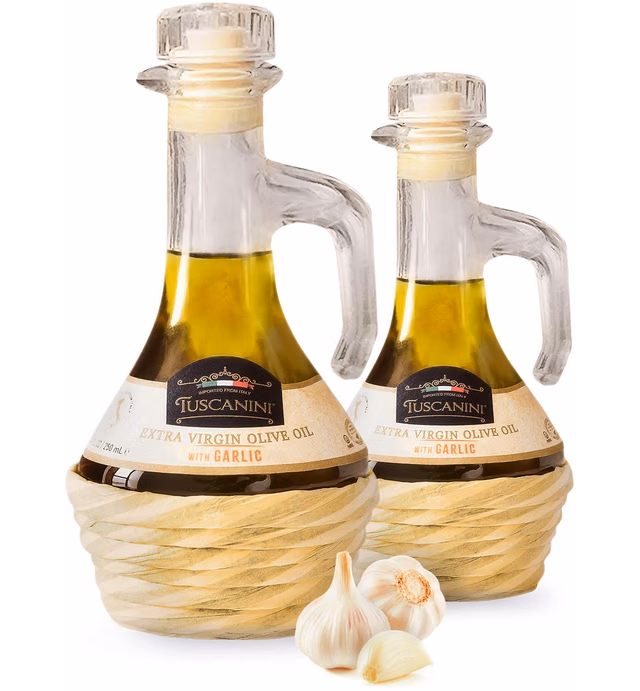 Tuscanini Garlic Infused Extra Virgin Olive Oil 250mL (2 Pack), Imported from Italy, Cold-Pressed, Luxurious Taste, All Natural, Non GMO, Premium Extra Virgin Olive Oil with Garlic