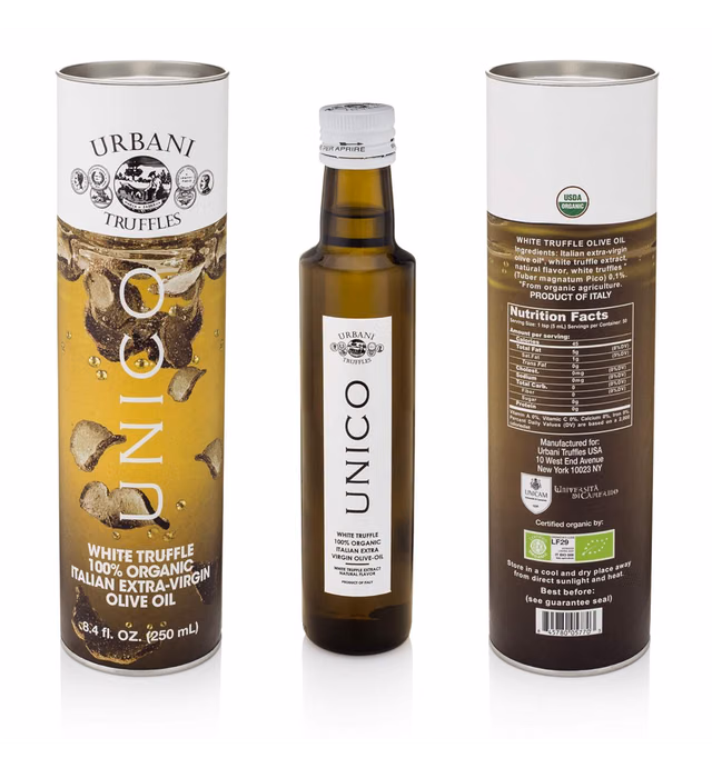 Italian White Truffle Extra Virgin Olive Oil - 8.4 Oz - by Urbani Truffles. Organic Truffle Oil 100% Made In Italy Without Chemicals And With Real Truffle Pieces Inside The Bottle. No Artificial Aroma