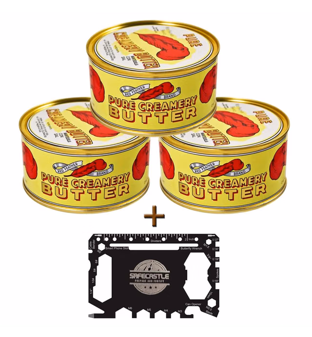 Bundle of Red Feather Canned Butter and Safecastle Multipurpose Toolkit, A real butter from new Zealand-100% pure no artificial colors or flavors-Great For Hurricane Preparedness Emergency Survival Earthquake Kit -(3 Cans/12Oz Each)