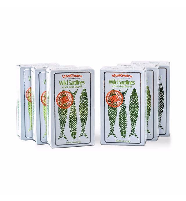 Vital Choice Wild Portuguese Sardines, In Organic Extra Virgin Olive Oil, 4.4 oz Tins (Pack of 6)