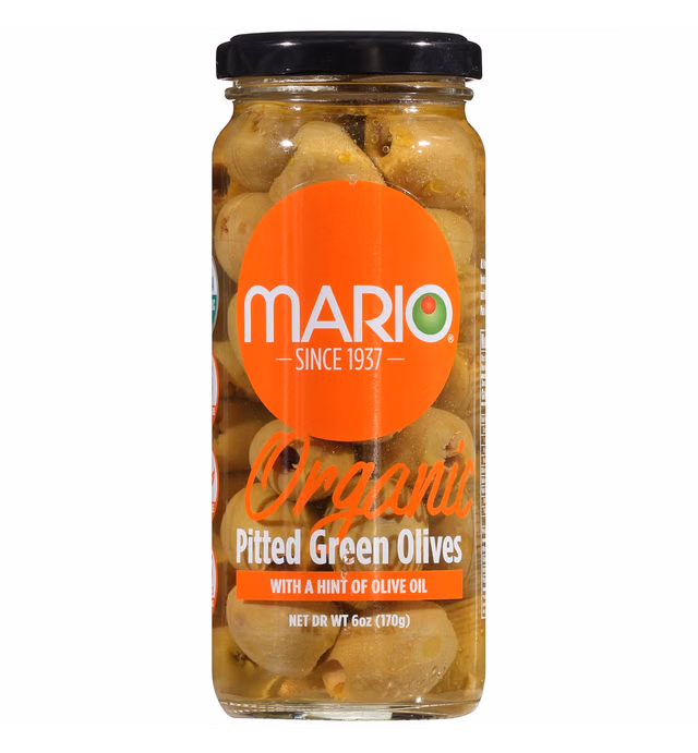 Mario Camacho Greek Organic Green Olives Pitted with Touch of Olive Oil, 6.25 Ounce