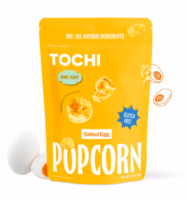 Tochi Gourmet Popcorn Snacks - Salted Egg Flavor - Using Large Popcorn Kernels, Popcorn balls, Gluten Free, Non GMO Corn, All natural, Healthy Pop Corn Individual Bags, Made with Coconut Oil - 2.8 oz