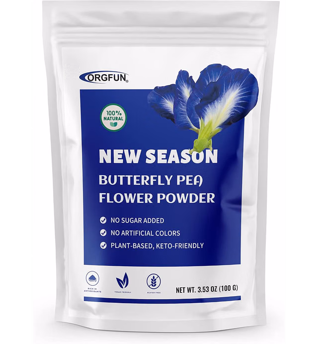 ORGFUN Original Butterfly Pea Powder 3.52 Oz, Grade Blue Matcha Power Rich in Antioxidants, Vibrant Blue Color, Vegan Sourced from Thailand