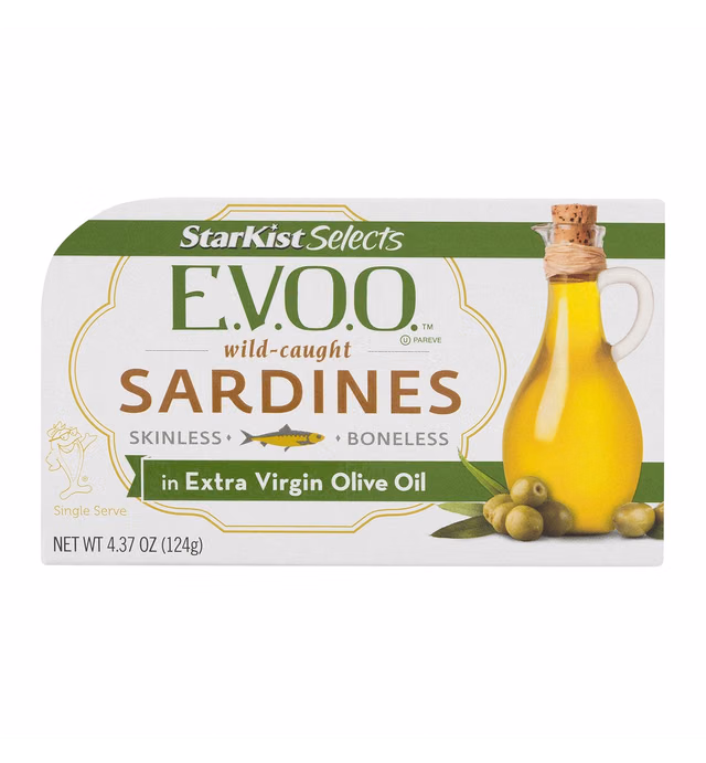 StarKist E.V.O.O. Skinless, Boneless Sardines in Extra Virgin Olive Oil - 4.37 oz Can (Pack of 12), 666425