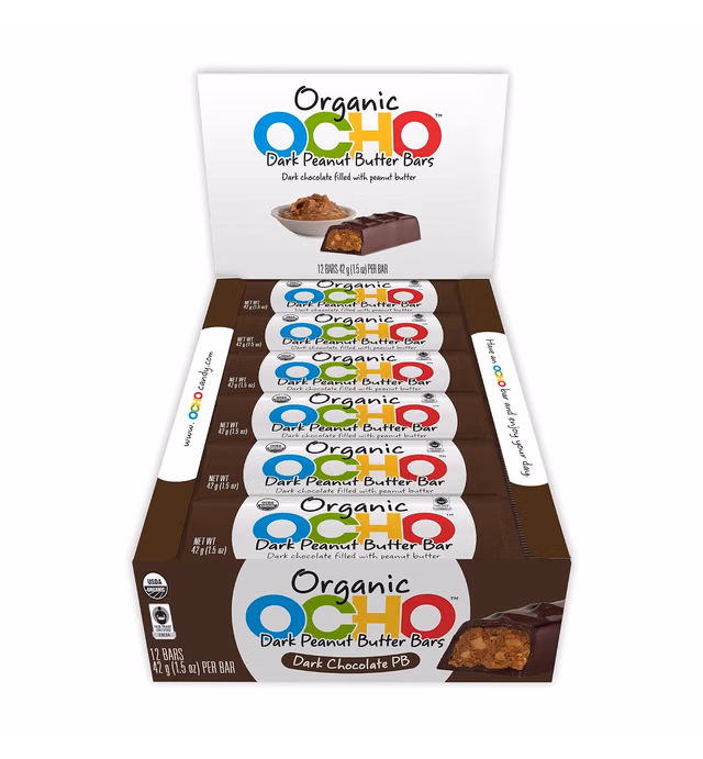 OCHO Organic Dark Chocolate Peanut Butter Bars - 12ct Bar Caddy