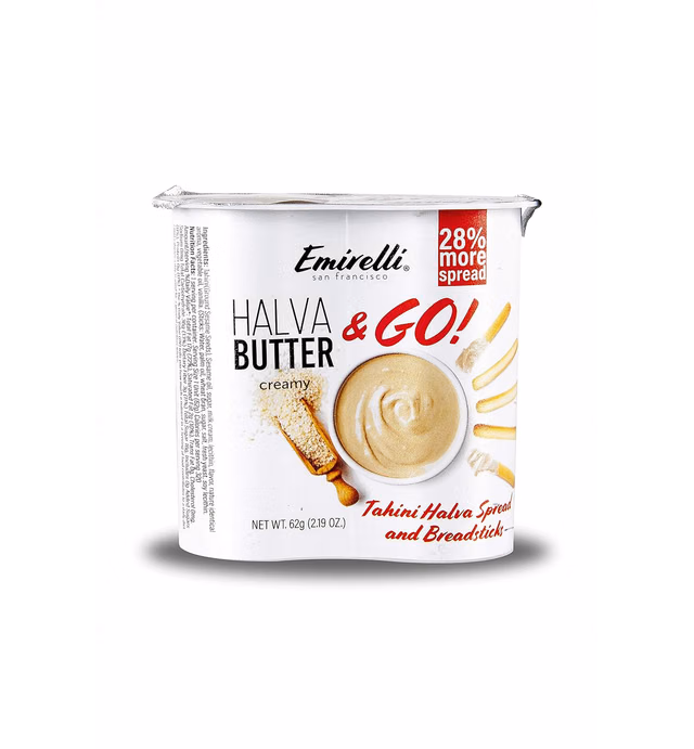 Emirelli Halva Butter & GO! Original Halwa & Breadsticks - Delicious Sesame Spread Made from Natural Sesame Paste – Melts in Your Mouth – Soft Creamy Spreadable Tahini Butter Sweet Snack