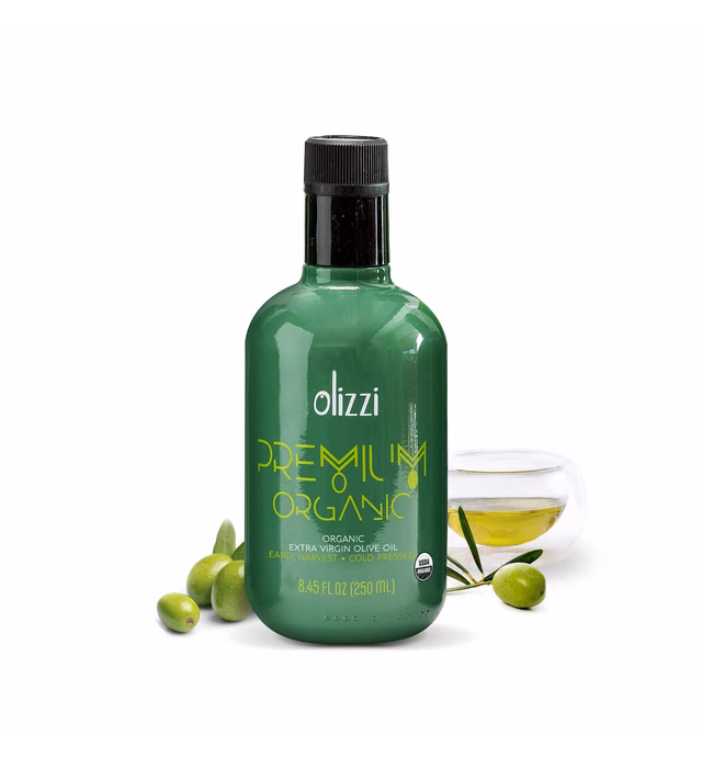 Olizzi Premium Organic Olive Oil Extra Virgin - New Harvest - Award Winner - Early Harvest First Cold Pressed - USDA Organic Certified - Great Taste, Salad Dressing, Cooking, Aceite de Oliva (8.45 FL OZ)