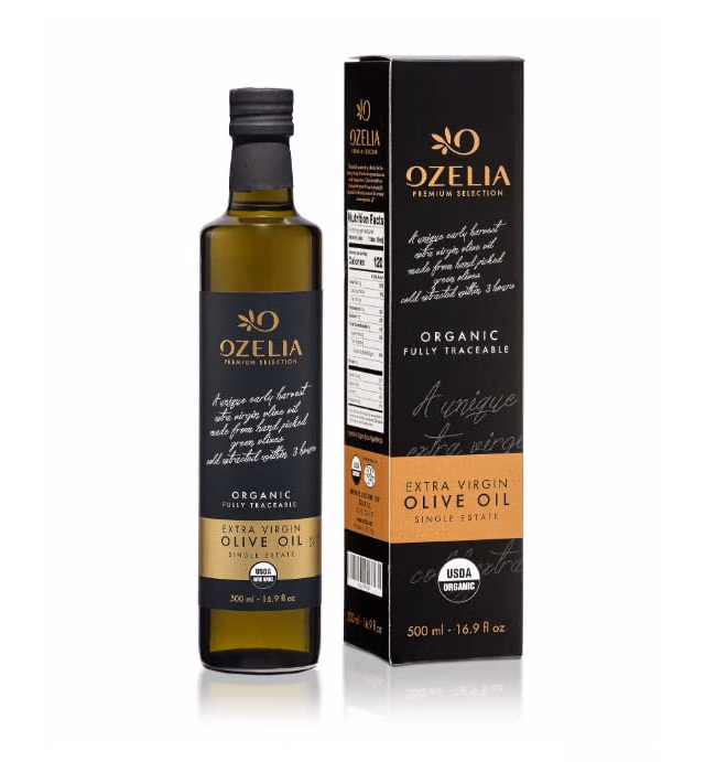 OZELIA USDA Organic Certified Extra Virgin Olive Oil, Single Family Estate Sourced, First Cold Extracted/Pressed, Unblended, All Natural, Fruity & Smooth Flavor (17 Fl Oz / 500 ml )