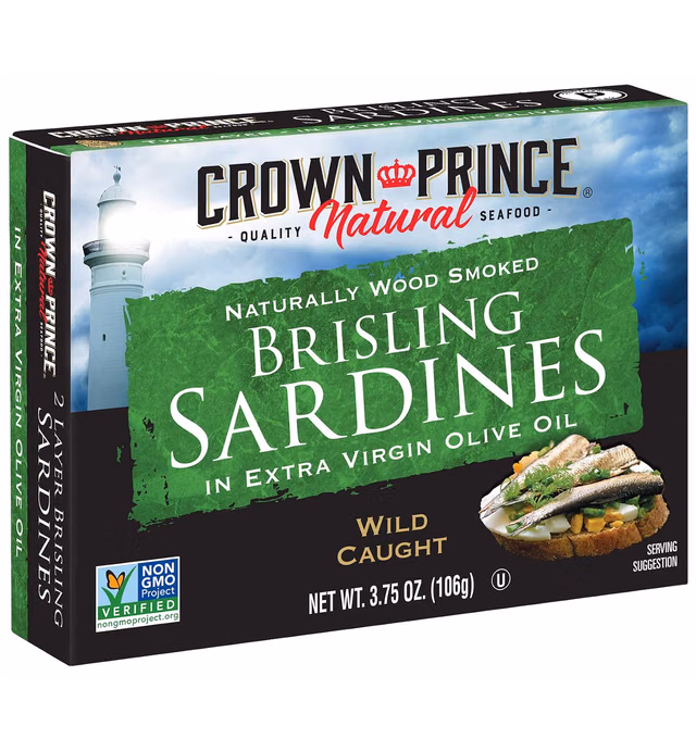 Crown Prince Natural Two Layer Brisling Sardines in Extra Virgin Olive Oil, 3.75-Ounce Cans (Pack of 12)