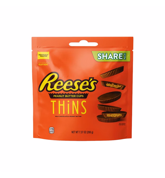 REESE'S THiNS Milk Chocolate Peanut Butter Cups, Candy Share Pack, 7.37 oz