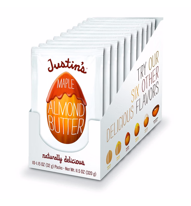 Justin's Maple Almond Butter Squeeze Packs, Gluten-Free, Non-GMO, Responsibly Sourced, 1.15 Ounce (10 Pack)