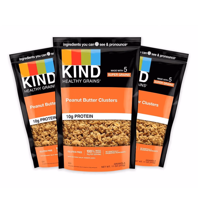 KIND Healthy Grains Clusters, Peanut Butter Granola, Healthy Snacks, Gluten Free, 10g Protein, 3 Count